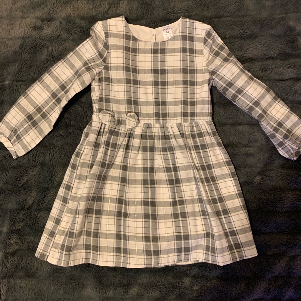 Girls grey plaid and gold dress size 4T